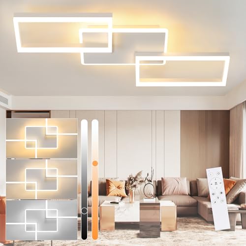 ZMH LED Deckenleuchte Wohnzimmer Deckenlampe - Dimmbar Wohnzimmerlampe Decke mit Fernbedienung 63W Groß Modern Weiß Schlafzimmerlampe Metall Küchenlampe 80CM für Schlafzimmer Küche Esszimmer Büro von ZMH