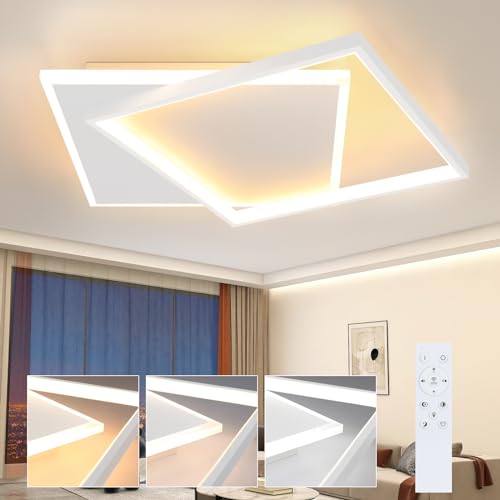 ZMH LED Deckenleuchte Dimmbar Deckenlampe Wohnzimmer - 44W Wohnzimmerlampe Modern im Quadratisch Design Schlafzimmerlampe Weiß Dimmbar mit Fernbedienung für Büro Küche Esszimmer - 40 * 40CM von ZMH