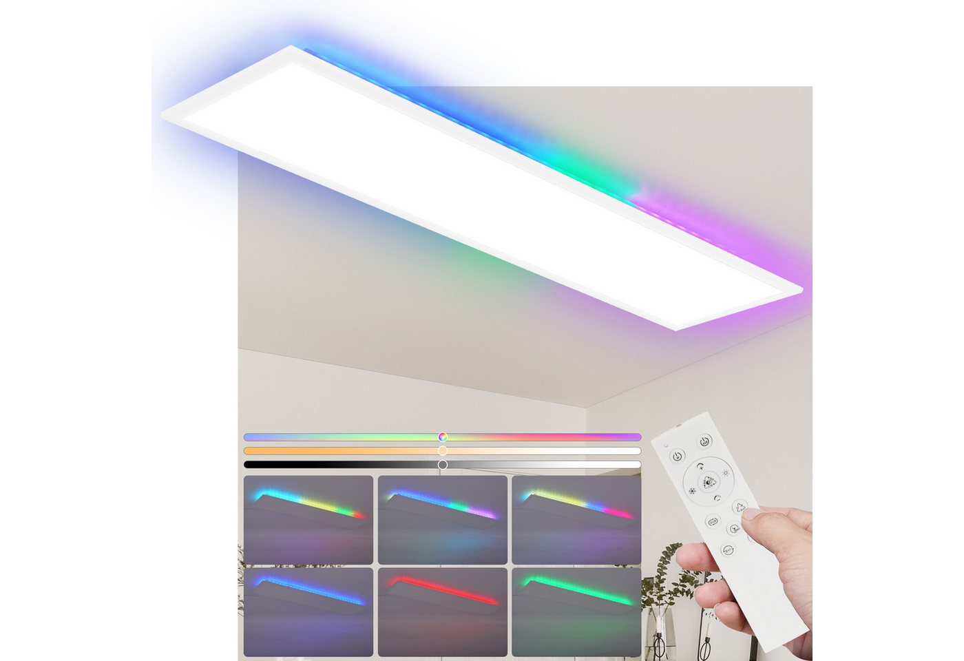 ZMH LED Deckenleuchte Wohnzimmer Deckenpanel Dimmbar Lang RGB Farbwechsel Werkstatt Flur, Backlight Augenschutz, Einfache Installtion, LED fest integriert, RGB, 120x30CM 36W Bürolampe Flach Büro mit Fernbedienung Keller ZMH LED Deckenleuchte Wohnzimmer Deckenpanel Dimmbar Lang RGB Farbwechsel Werkstatt Flur, Backlight Augenschutz, Einfache Installtion, LED fest integriert, RGB, 120x30CM 36W Bürolampe Flach Büro mit Fernbedienung Keller von ZMH