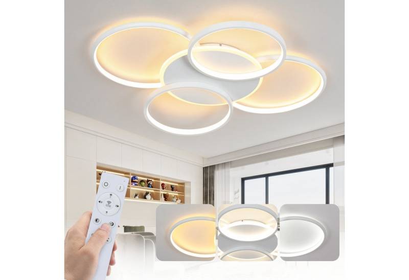 ZMH LED Deckenleuchte Wohnzimmer Dimmbar 5-Ringen 70W Deckenlampe für Büro Esszimmer, Augenschutz, Einfache Installtion, LED fest integriert, 3000-6500K, Weiß Modern Acryl Schlafzimmerlampe mit Fernbedienung ZMH LED Deckenleuchte Wohnzimmer Dimmbar 5-Ringen 70W Deckenlampe für Büro Esszimmer, Augenschutz, Einfache Installtion, LED fest integriert, 3000-6500K, Weiß Modern Acryl Schlafzimmerlampe mit Fernbedienung von ZMH