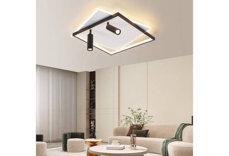ZMH LED Deckenleuchte Wohnzimmer Dimmbar Deckenlampe mit 2 Deckenstrahler Modern Acryl, ohne Leuchtmittel, 3000-6500K, Schwarz+Weiß Küchenlampe 52W mit Fernbedienung von ZMH