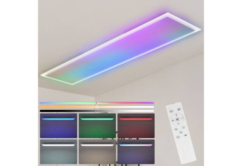 ZMH LED Deckenleuchte Wohnzimmer Dimmbar Deckenpanel Lang RGB Farbwechsel Küche Party, Augenschutz, Einfache Installtion, LED fest integriert, RGB, 120x30 Modern Bürolampe für Werkstatt Flur mit Fernbedienung von ZMH