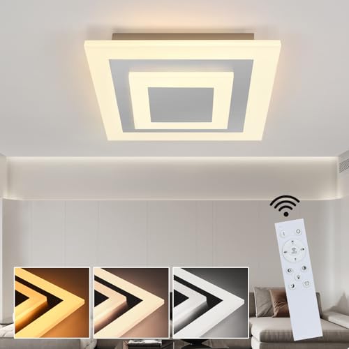 ZMH LED Deckenleuchte Wohnzimmer Dimmbar stufenlos mit Fernbedienung 23W 30cm quadratisch Deckenlampe Bürodeckenleuchten für Wohnzimmer, Schlafzimmer, Küche Nickel Matt von ZMH