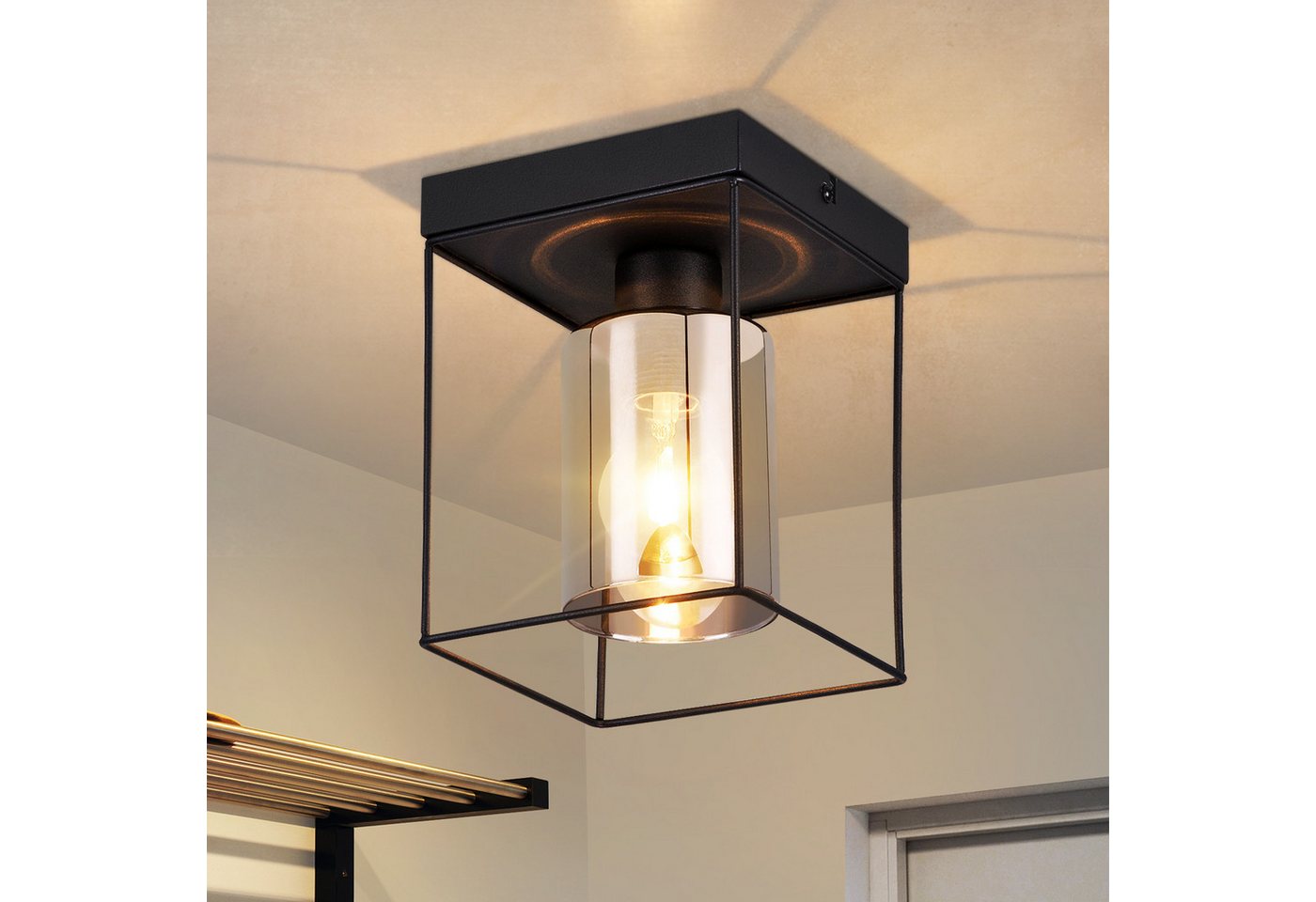 ZMH LED Deckenleuchte Wohnzimmer Glas E27 Schwarz Vintage Deckenlampe Küche Treppenhaus, Einfache Installation, ohne Leuchtmittel, 1 Flammig Metall Decke Industrial Flurlampe ZMH LED Deckenleuchte Wohnzimmer Glas E27 Schwarz Vintage Deckenlampe Küche Treppenhaus, Einfache Installation, ohne Leuchtmittel, 1 Flammig Metall Decke Industrial Flurlampe von ZMH