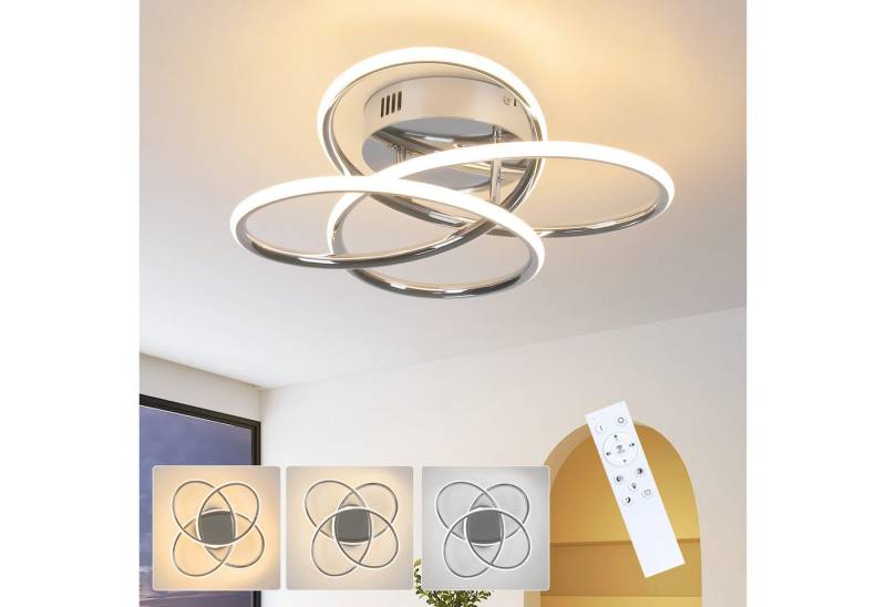 ZMH LED Deckenleuchte Wohnzimmer Metall 36CM Schmetterlingforming Dimmbar Deckenlampe, Augenschutz, Einfache Installtion, LED fest integriert, 3000-6500K, Chrom Flurlampe 44W mit Fernbedienung Schlafzimmer von ZMH