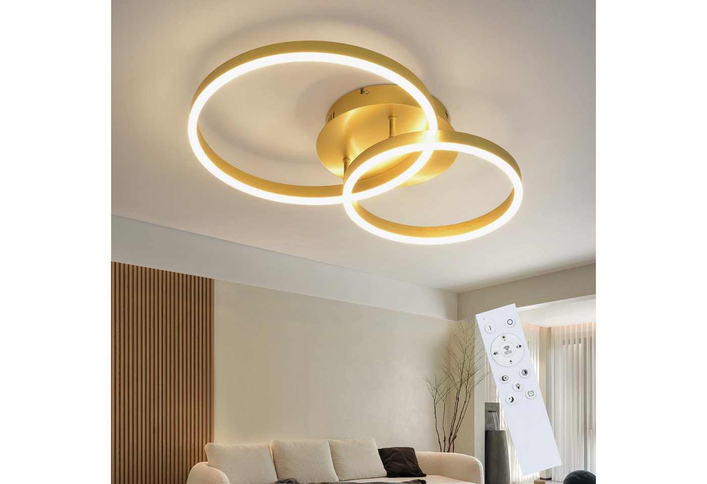 ZMH LED Deckenleuchte Wohnzimmer Modern Gold 2/3/4 Ring Design Deckenlampe Dimmbar, Augenschutz, Einfache Installtion, LED fest integriert, 3000-6500K, 59CM aus Acryl 46W Schlafzimmerlampe mit Fernbedienung Küche ZMH LED Deckenleuchte Wohnzimmer Modern Gold 2/3/4 Ring Design Deckenlampe Dimmbar, Augenschutz, Einfache Installtion, LED fest integriert, 3000-6500K, 59CM aus Acryl 46W Schlafzimmerlampe mit Fernbedienung Küche von ZMH