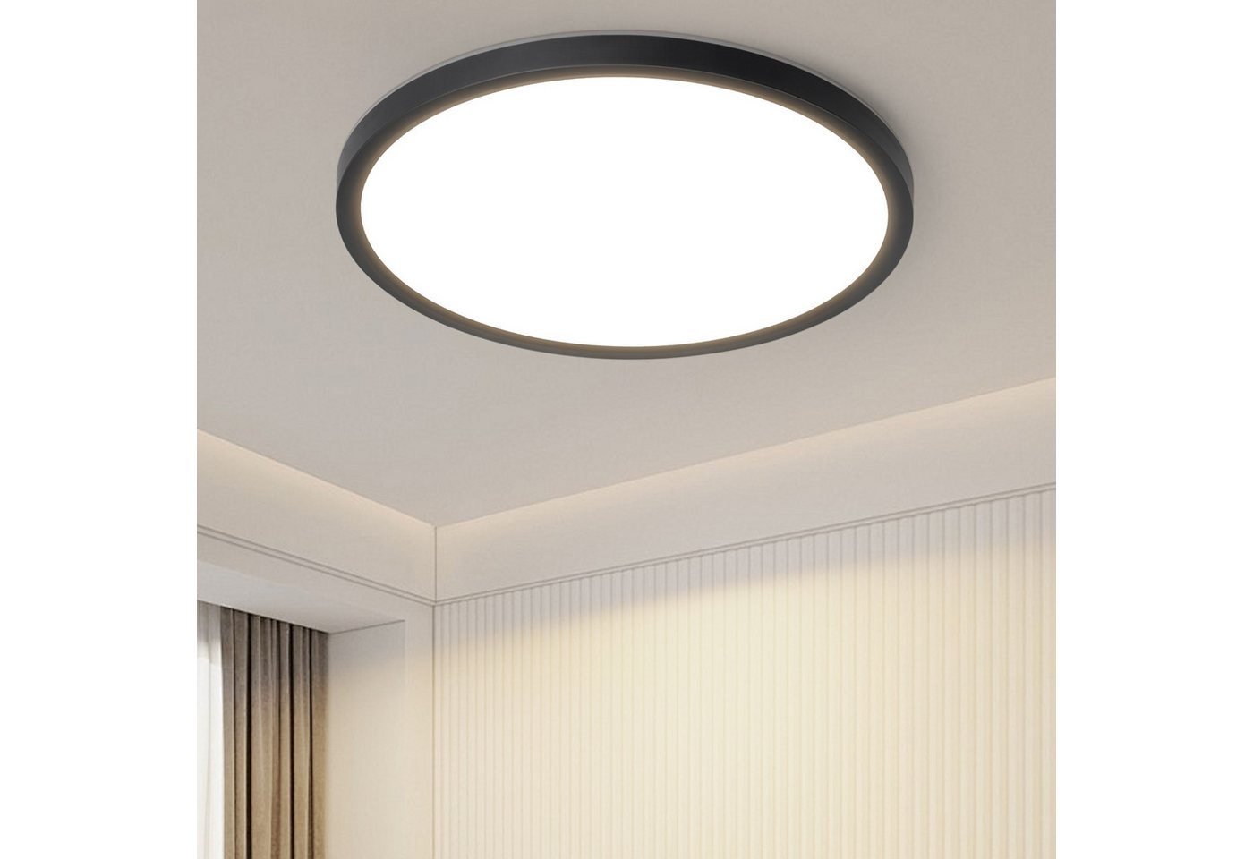 ZMH LED Deckenleuchte Wohnzimmer Ø22//30CM Modern Schwarz//Weiß Rund Deckenlampe Flur, Augenschutz, Einfache Installtion, LED fest integriert, Warmweiß, 18W Schlafzimmerlampe 3000K für Flur Bad von ZMH