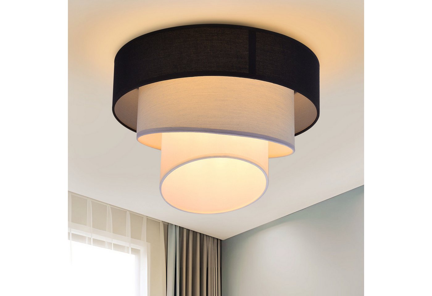 ZMH LED Deckenleuchte Wohnzimmer Ø40cm Modern Stoffschirm Schwarz Deckenlampe E27 Flur, Einfache Installation, LED fest integriert, Stabile Metallstruktur, Mehrstufiges Design Schlafzimmerlampe für Küche Büro ZMH LED Deckenleuchte Wohnzimmer Ø40cm Modern Stoffschirm Schwarz Deckenlampe E27 Flur, Einfache Installation, LED fest integriert, Stabile Metallstruktur, Mehrstufiges Design Schlafzimmerlampe für Küche Büro von ZMH