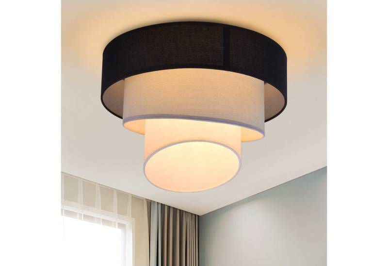 ZMH LED Deckenleuchte Wohnzimmer Ø40cm Modern Stoffschirm Schwarz Deckenlampe E27 Flur, Einfache Installation, LED fest integriert, Stabile Metallstruktur, Mehrstufiges Design Schlafzimmerlampe für Küche Büro von ZMH