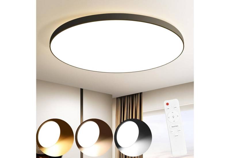 ZMH LED Deckenleuchte Wohnzimmer Rund Schwarz/Weiß Dekcenlampe IP44 Flach Küchenlampe, Dimmbar, LED fest integriert, 3000-6500K, Ø28cm Kellerlampe Wohnzimmer Bad Büro küche Einfach Installtion von ZMH
