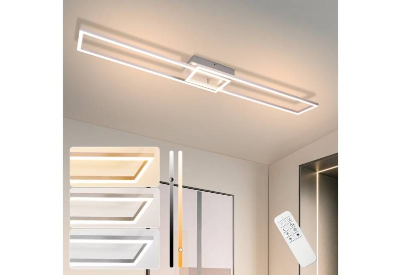 ZMH LED Deckenleuchte Wohnzimmer Schwarz 2/3 Rahmen Modern Dimmbar Schlafzimmer, Augenschutz, Einfache Installtion, LED fest integriert, 3000-6500K, 36W Rechteckig Design mit Fernbedienung Silber Esszimmerlampe von ZMH