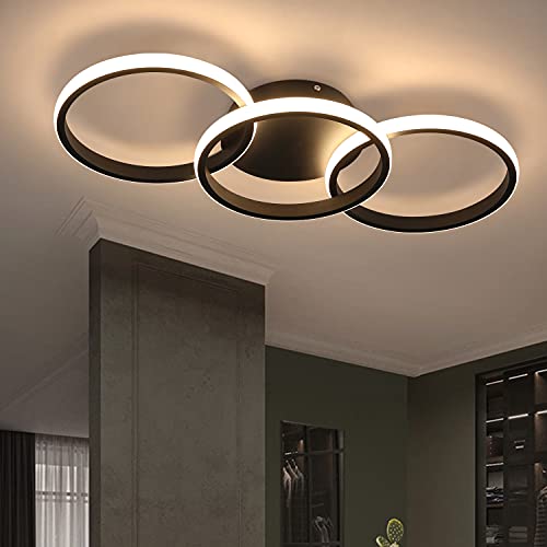 ZMH LED Deckenleuchte Wohnzimmer Deckenlampe - Schwarz Wohnzimmerlampe Modern Design Schlafzimmerlampe mit 3 Metall Ringe 3000K Warmweiße Küchenlampe 60 * 24cm - 36W Esszimmerlampe Flurlampe von ZMH