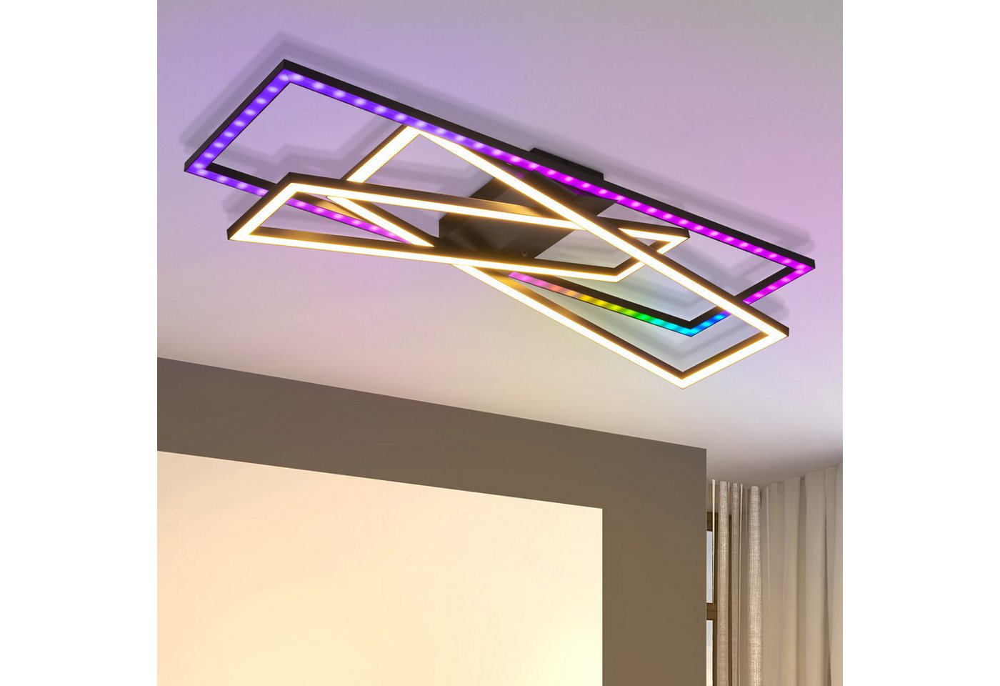 ZMH LED Deckenleuchte Wohnzimmer Schwarz Rechteckig Deckenlampe Dimmbar Modern Design, Augenschutz, Einfache Installtion, LED fest integriert, CCT+RGB, 36W Schlafzimmerlampe mit Fernbedienung Küche Esszimmer ZMH LED Deckenleuchte Wohnzimmer Schwarz Rechteckig Deckenlampe Dimmbar Modern Design, Augenschutz, Einfache Installtion, LED fest integriert, CCT+RGB, 36W Schlafzimmerlampe mit Fernbedienung Küche Esszimmer von ZMH