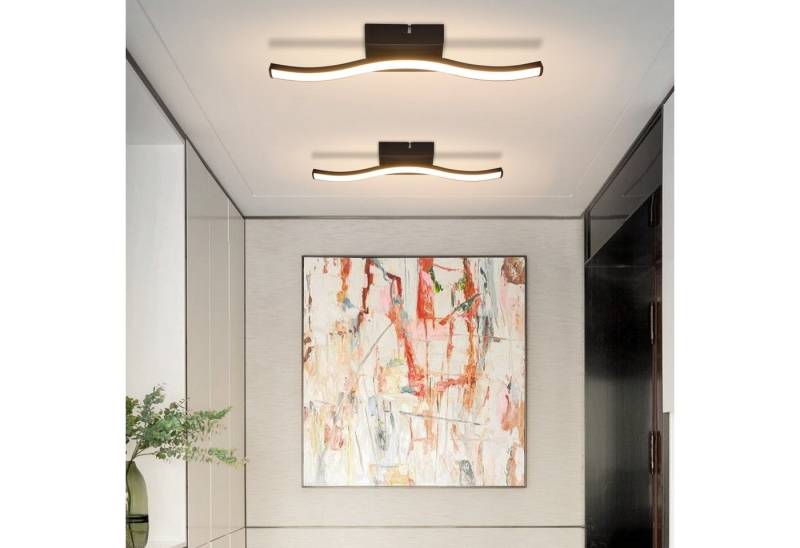 ZMH LED Deckenleuchte Wohnzimmer Schwarz Wellen Design Modern Deckenlampe 3000K Flur Küche, Augenschutz, Einfache Installtion, LED fest integriert, Warmweiß, 6/12W Küchenlampe Innen Schlafzimmerlampe von ZMH