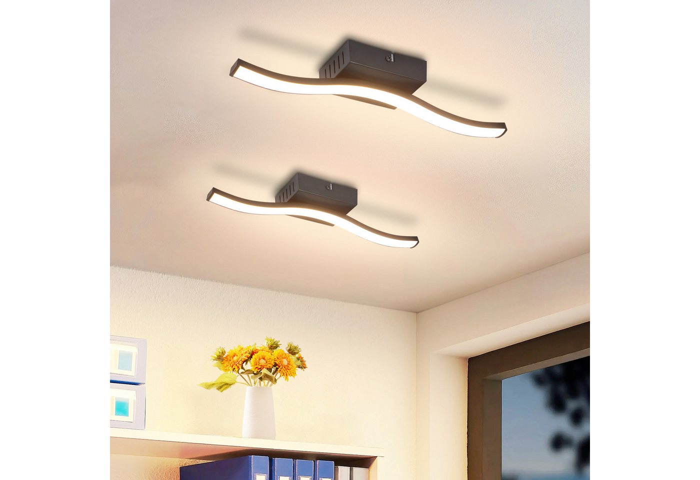 ZMH LED Deckenleuchte Wohnzimmer Schwarz Wellen Design Modern Deckenlampe 3000K Flur Küche, Warmweiß, 6/12W Küchenlampe Innen Schlafzimmerlampe ZMH LED Deckenleuchte Wohnzimmer Schwarz Wellen Design Modern Deckenlampe 3000K Flur Küche, Warmweiß, 6/12W Küchenlampe Innen Schlafzimmerlampe von ZMH