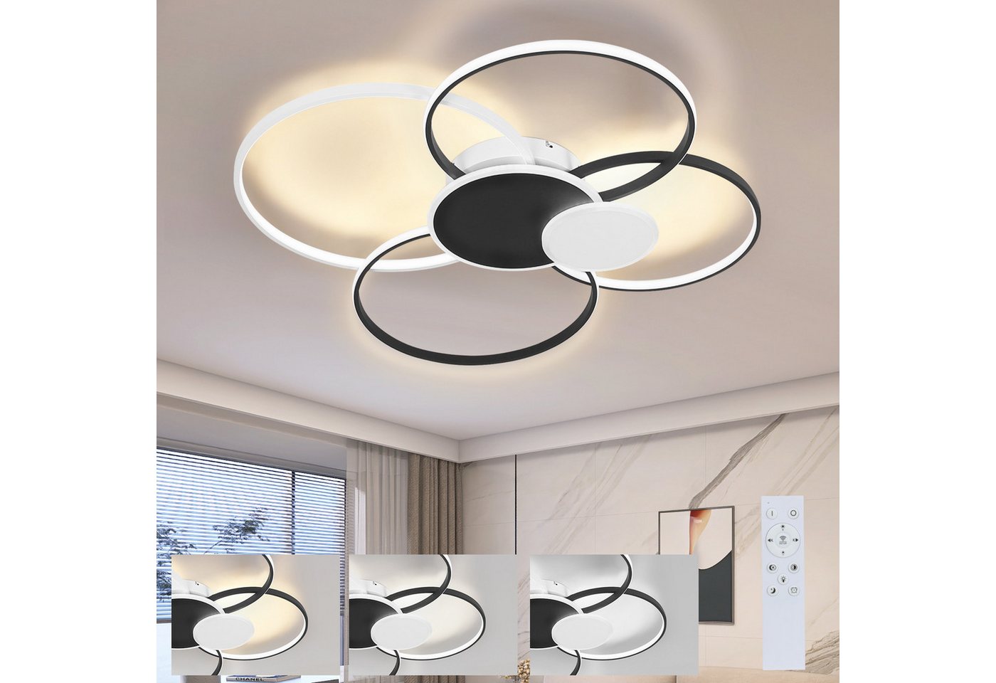 ZMH LED Deckenleuchte Modern 6 Ring Design Beleuchtung Wohnzimmer Schlafzimmer 72W, Dimmbar, LED fest integriert, warmweiß-kaltweiß von ZMH