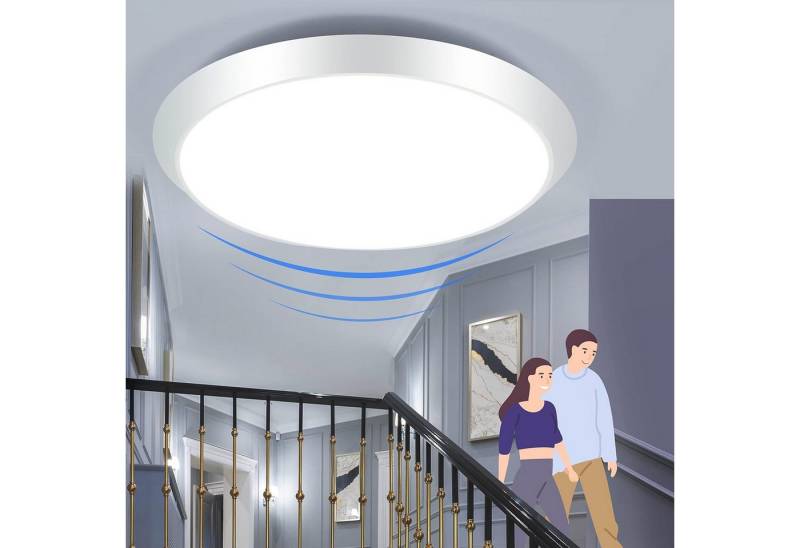 ZMH LED Deckenleuchte mit Bewegungsmelder Deckenlampe Innen 15W 4000K Wohnzimmer Flur, Augenschutaz, Einfache Installtion, LED fest integriert, 4000K, Modern Sensor Ø30CM Deckenbeleuchtung Keller von ZMH