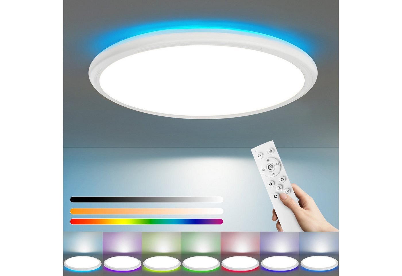 ZMH LED Deckenleuchte mit Smart RGB Hintergrundbeleuchtung Panel Flach Rund/Quadratisch, Dimmbar, LED fest integriert, Tageslichtweiß, Weiß Timer Nachlicht IP20 ZMH LED Deckenleuchte mit Smart RGB Hintergrundbeleuchtung Panel Flach Rund/Quadratisch, Dimmbar, LED fest integriert, Tageslichtweiß, Weiß Timer Nachlicht IP20 von ZMH