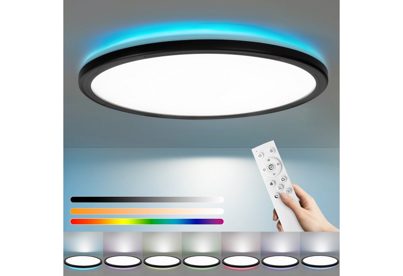 ZMH LED Deckenleuchte mit Smart RGB Hintergrundbeleuchtung Panel Flach Rund/Quadratisch, Dimmbar, LED fest integriert, Tageslichtweiß, Weiß Timer Nachlicht IP20 ZMH LED Deckenleuchte mit Smart RGB Hintergrundbeleuchtung Panel Flach Rund/Quadratisch, Dimmbar, LED fest integriert, Tageslichtweiß, Weiß Timer Nachlicht IP20 von ZMH