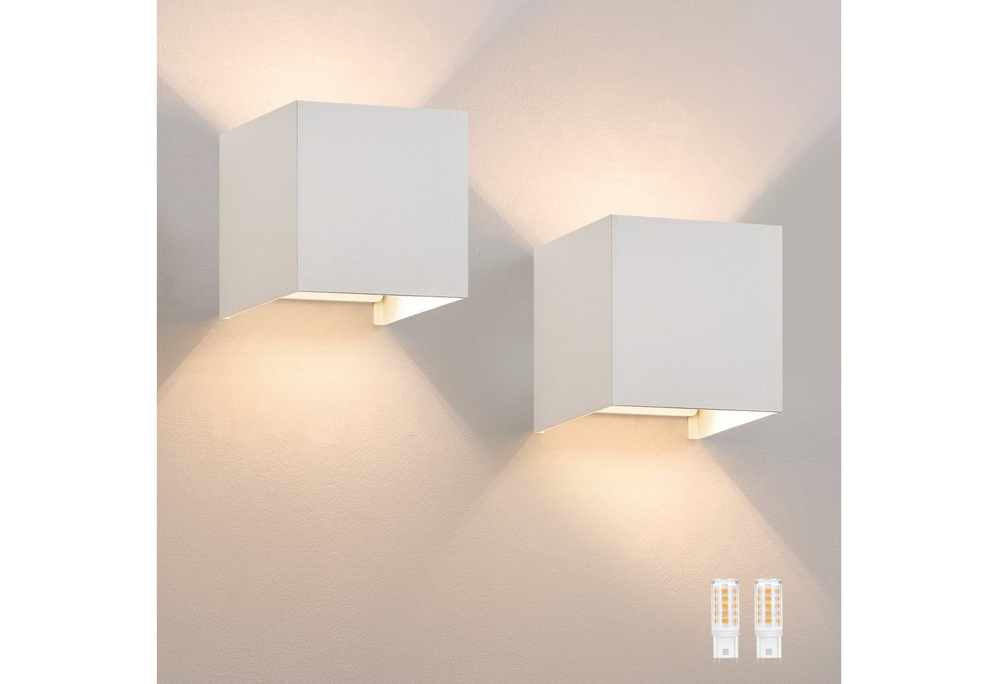 ZMH LED Wandleuchte 2ER Außenwandleuchte Innen Up Down Wand Leuchten Modern, G9, Mit Leuchtmittel, IP65 Wasserdicht Einstellbarer Strahl Flurlampe für Hauswand, Weiß von ZMH