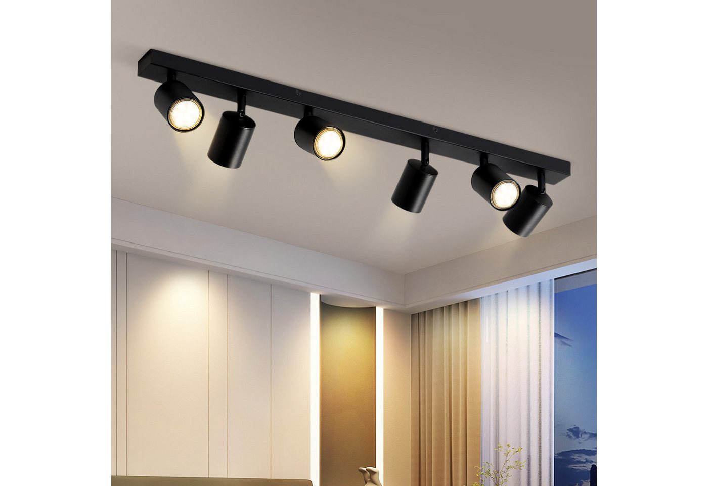 ZMH LED Deckenstrahler Modern Deckenleuchte- GU10 Drehbar Wandstrahler 330°Schwenkbar Flur, Einfache Installation, LED fest integriert, Modern Flurlampe Industrial Wandstrahler für Schlafzimmer, 6 Flammig von ZMH