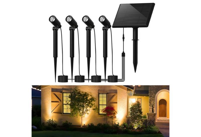 ZMH LED Gartenstrahler mit Erdspieß 4er Set Gartenlampe IP65 Außen 3000K für Gehweg Bäume, Augenschutz, Einfache Installtion, LED fest integriert, Warmweiß, LED Solarleuchten 2 Modi Garten Solarstrahler von ZMH
