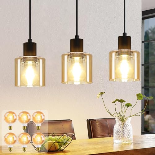 ZMH LED Hängelampe Esstisch Pendelleuchte - 3 Flammig Vintage Esstischlampe Hängend E27 Hängeleuchte Metall Esszimmerlampe Retro Pendellampe für Wohnzimmer Küche Esszimmer, 6 x G80 Glühbirne inkl. von ZMH