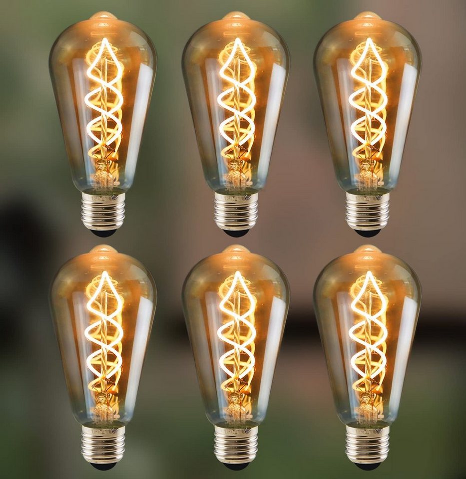 ZMH LED-Leuchtmittel 1x, 3x, 6x Edison Glühbirne E27 LED - 4W ST64 2200K, E27, 6 St., Warmweiß, Nicht dimmbar von ZMH