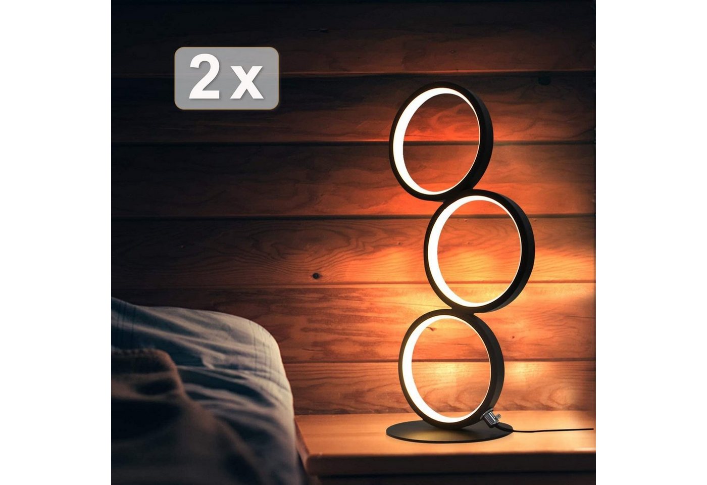 ZMH LED Nachttischlampe Schwarz Schreibtischlampe Ring Deko Schlafzimmer, Dimmfunktion, LED fest integriert, warmweiß-kaltweiß, 2 Set von ZMH