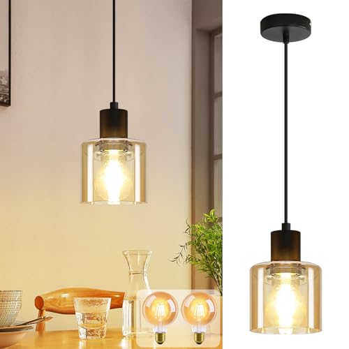 ZMH LED Pendelleuchte Esstisch Hängelampe - Vintage Esstischlampe Hängend E27 Hängeleuchte 1 Flammig Esszimmerlampe Retro Industrial Pendellampe für Küche Wohnzimmer Hotel, 2 x G80 Glühbirne inkl. von ZMH
