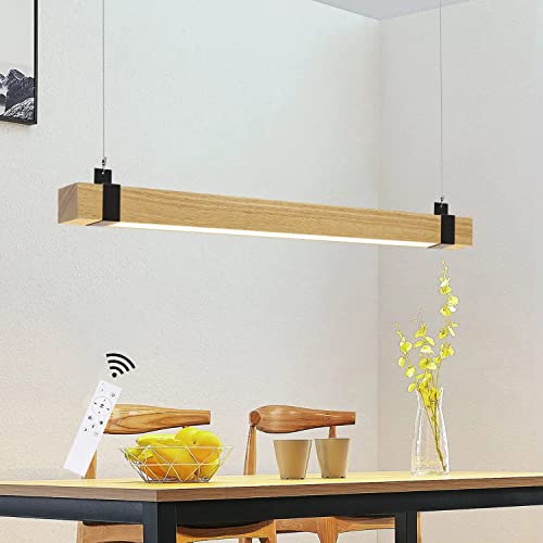 ZMH LED Pendelleuchte Esstisch Hängeleuchte Holz - Küchenlampe Hängend 100CM Hängelampe Wohnzimmer Dimmbar Esstischlampe 19W Industrial Esszimmerlampe Vintage Retro Pendellampe für Schlafzimmer Büro von ZMH