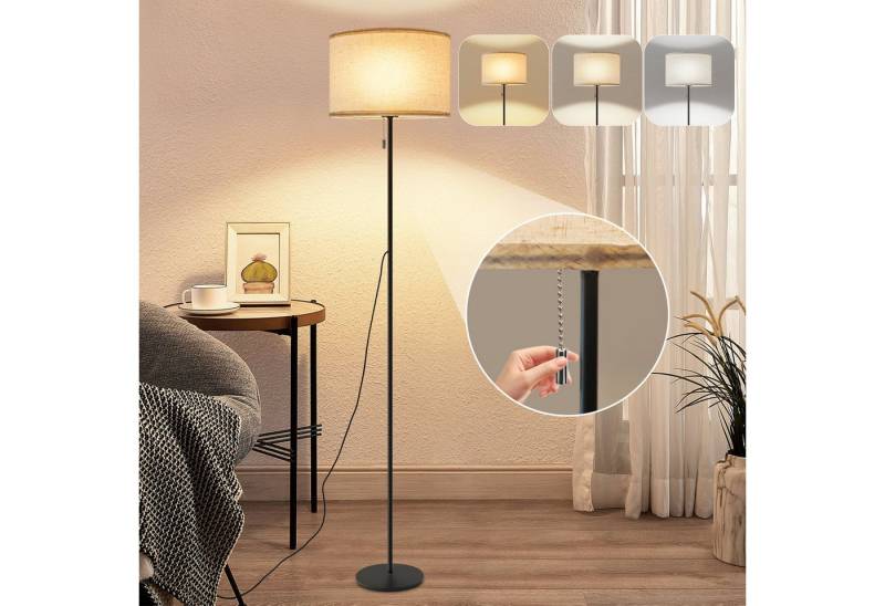 ZMH LED Stehlampe Dimmbar Retro Standleuchte Stoffschirm Wohnzimmer mit Seilzugschalter, Augenschutz, Einfache Installtion, LED fest integriert, 3000/4000/6500K, Beige Lampenschirm Retro Stoff Leselampe für Schlafzimmer von ZMH