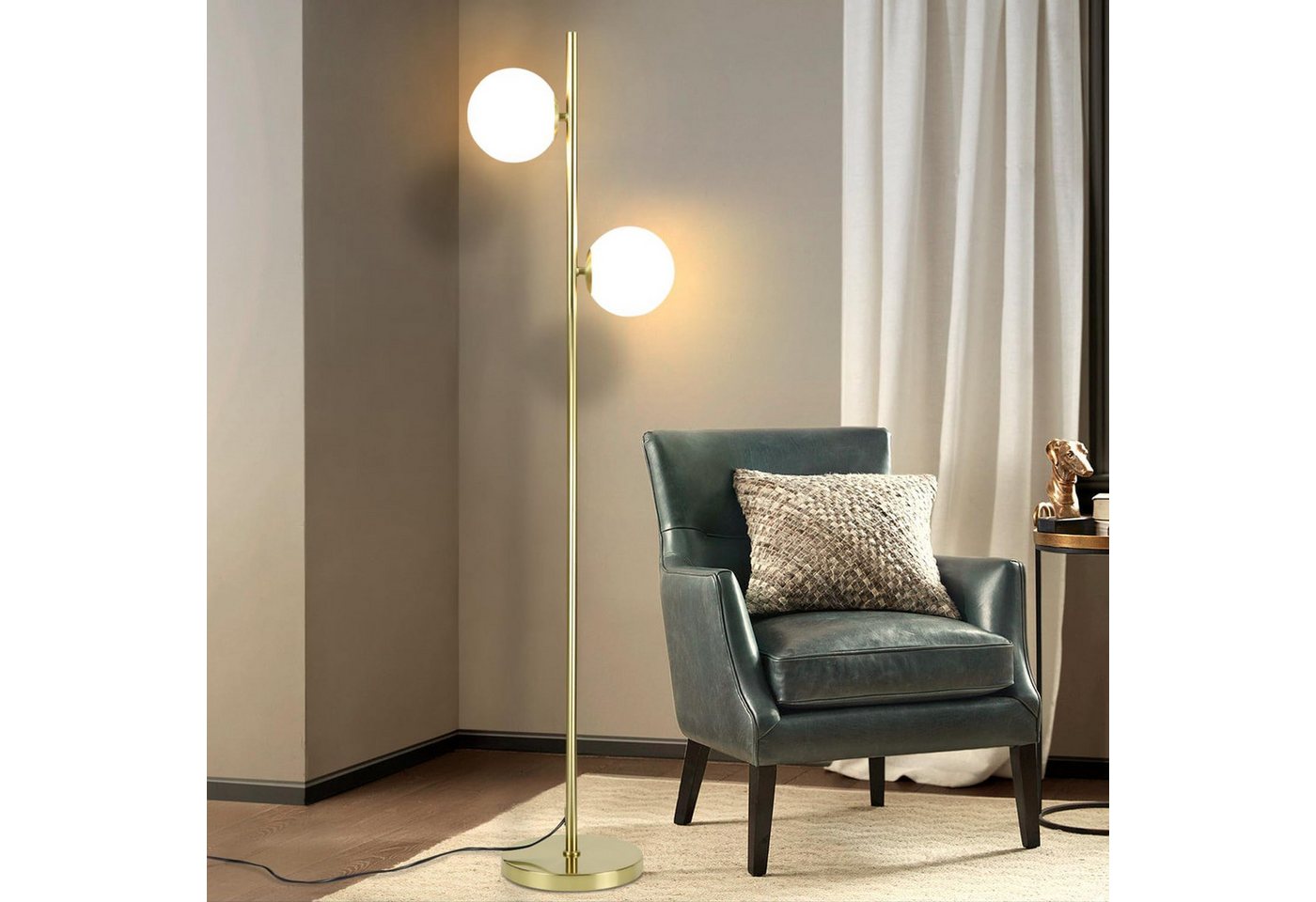 ZMH LED Stehlampe Gold 2-Flammmig Wohnzimmerlampe E27 Fassung Retro Schlafzimmer Flur, Einfache Installation, ohne Leuchtmittel, Warmweiß, 166cm Whonzimmerlampe ZMH LED Stehlampe Gold 2-Flammmig Wohnzimmerlampe E27 Fassung Retro Schlafzimmer Flur, Einfache Installation, ohne Leuchtmittel, Warmweiß, 166cm Whonzimmerlampe von ZMH