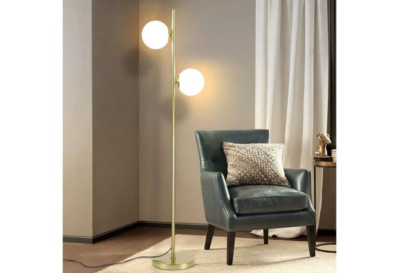 ZMH LED Stehlampe Gold 2-Flammmig Wohnzimmerlampe E27 Fassung Retro Schlafzimmer Flur, Einfache Installation, ohne Leuchtmittel, Warmweiß, 166cm Whonzimmerlampe von ZMH