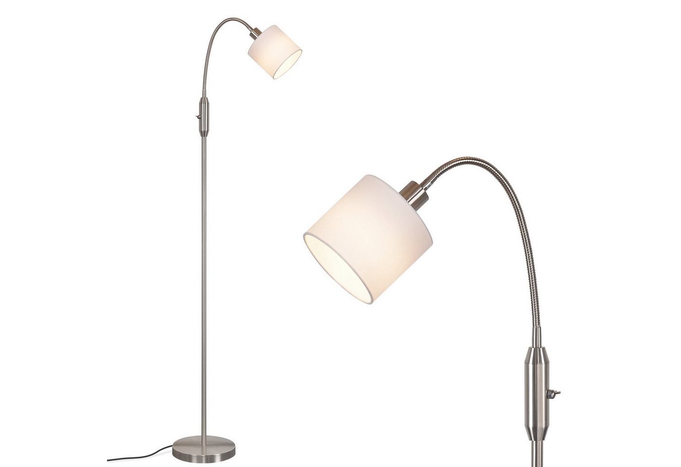 ZMH LED Stehlampe Wohnzimmer Vintage Schwarz Stehleuchte Stoff Bogen 360°, Einfache Installtion, ohne Leuchtmittel, Metallsockel E14 Stofflampenschirm von ZMH