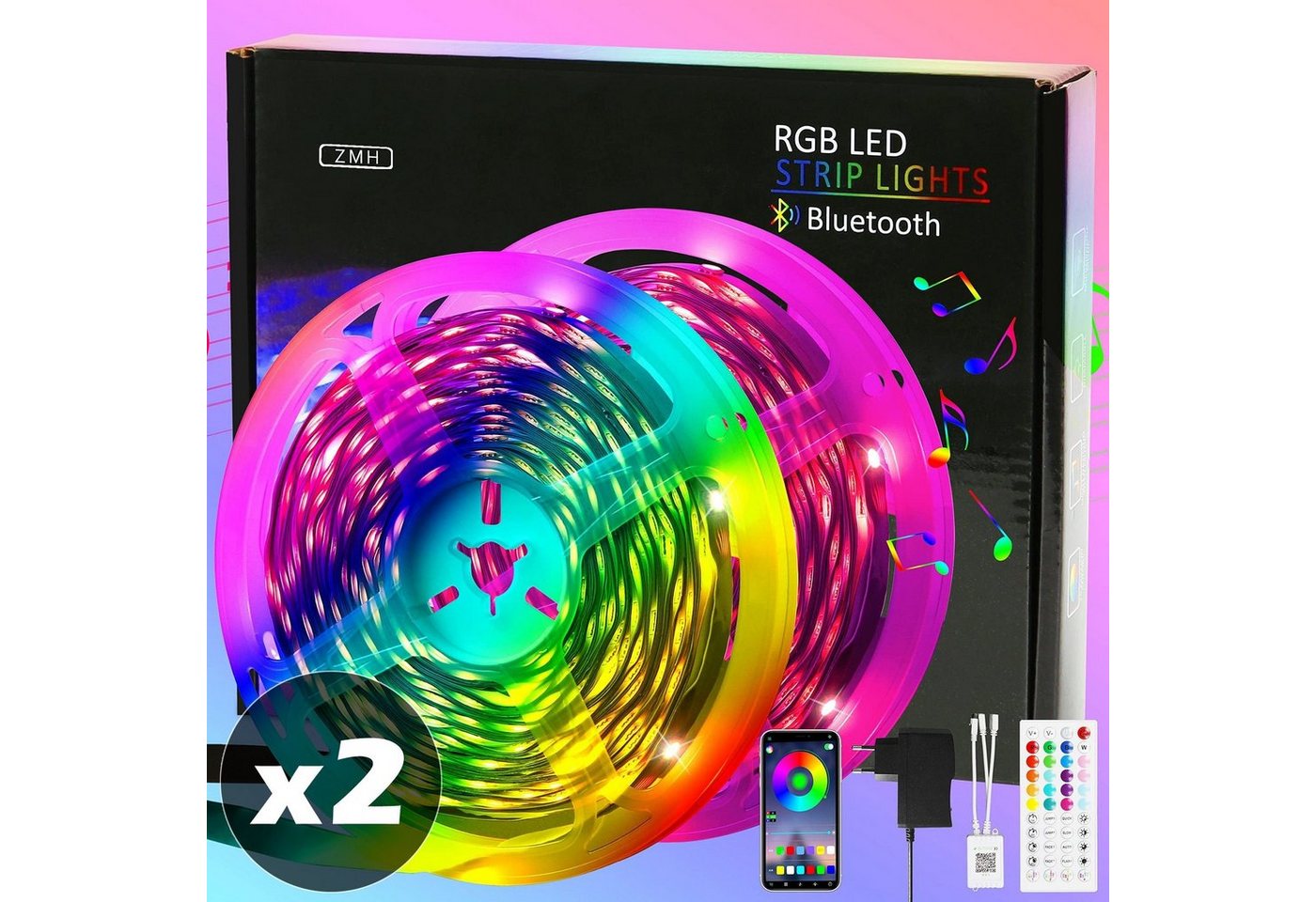 ZMH LED-Streifen 30m Streifen - Bluetooth Dimmbar mit Fernbedienung für Whonzimmer, 2*15M, Music Sync mit Ferbedienung RGB Esszimmer Flur ZMH LED-Streifen 30m Streifen - Bluetooth Dimmbar mit Fernbedienung für Whonzimmer, 2*15M, Music Sync mit Ferbedienung RGB Esszimmer Flur von ZMH