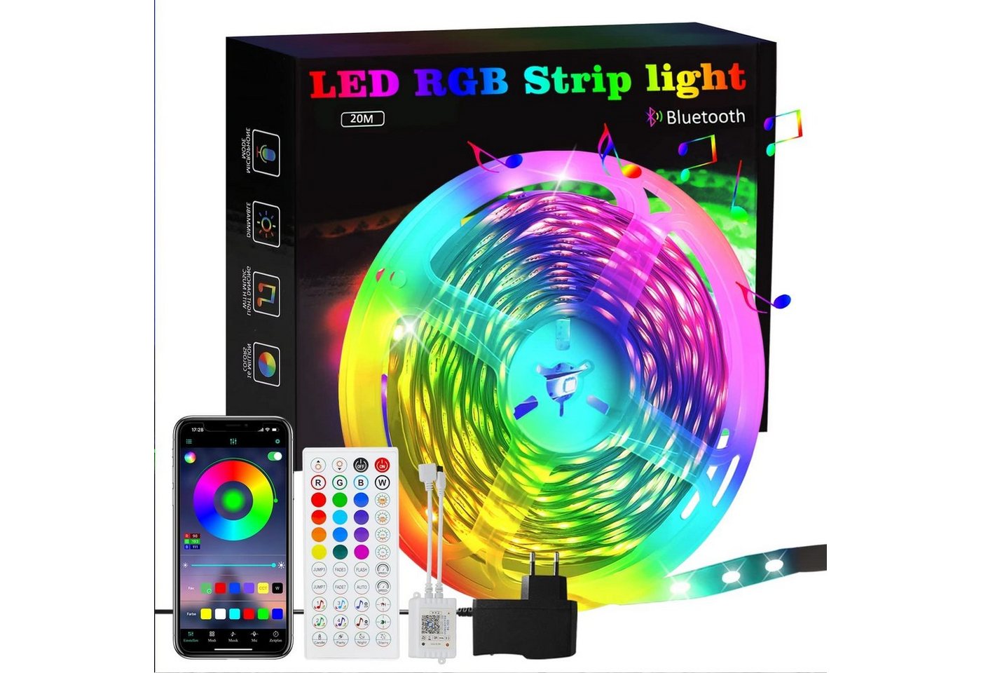 ZMH LED-Streifen RGB einstellbar mit Fernbedienung App LED-Streifen, 1-flammig, Music Sync ZMH LED-Streifen RGB einstellbar mit Fernbedienung App LED-Streifen, 1-flammig, Music Sync von ZMH