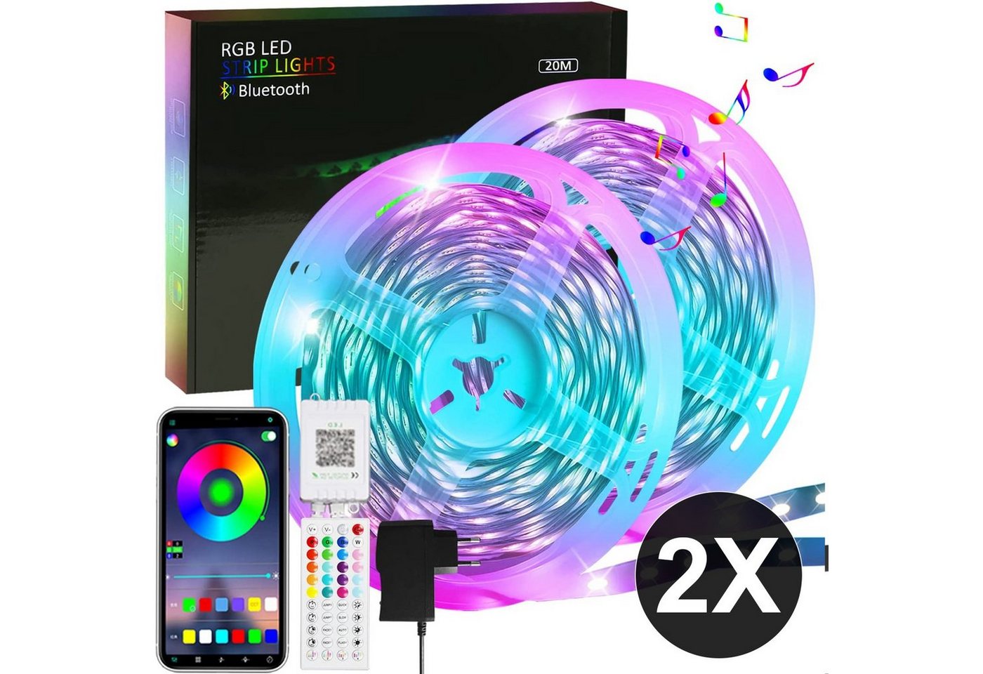 ZMH LED-Streifen RGB einstellbar mit Fernbedienung App LED-Streifen, 2-flammig, 2x 40M, Music Sync von ZMH