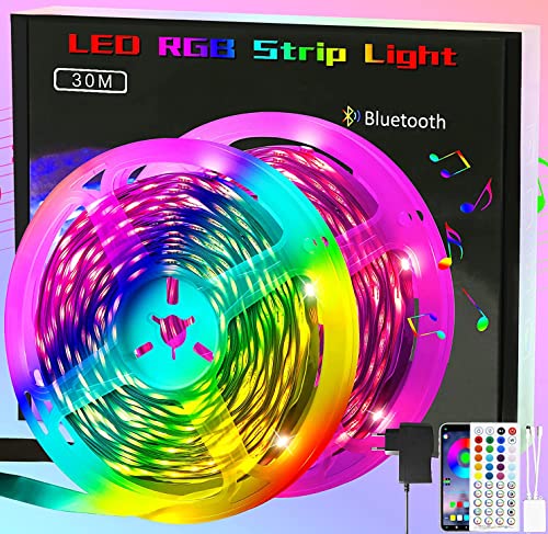 ZMH LED Strip 30m Lichtband Smart - RGB LED Streifen 16 Mio. Farbwechsel - Musik Lichterkette einstellbar mit Fernbedienung App Steuerbar - LED Beleuchtung für Zuhause Party Schrankdek TV Deko von ZMH