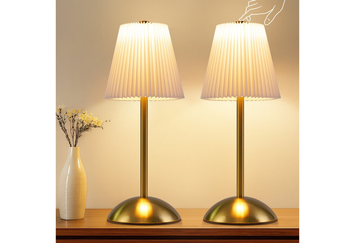 ZMH LED Tischleuchte 2er Set Akku Touch Nachttischlampe - Dimmbar 3 Farbtemperature mit USB, 3000-6500K von ZMH