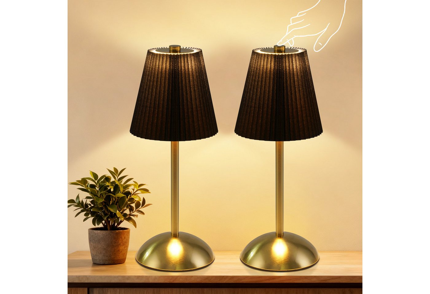 ZMH LED Tischleuchte 2er Set Akku Touch Nachttischlampe - Dimmbar 3 Farbtemperature mit USB, 3000-6500K von ZMH