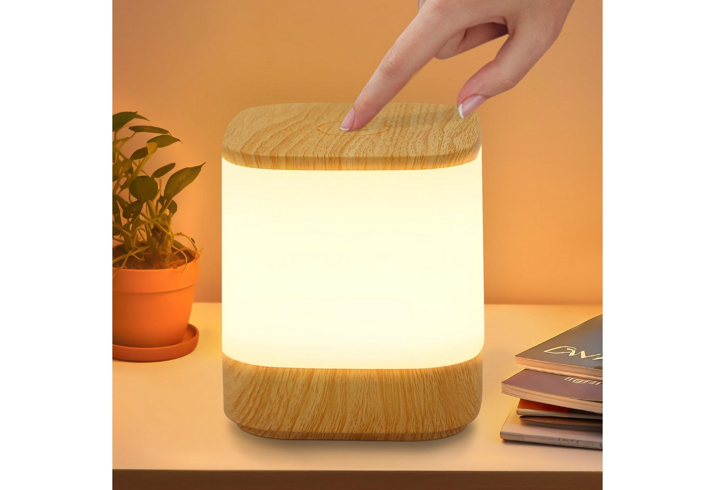 ZMH LED Tischleuchte Akku 1800mAH Touch Dimmbar Nachttischlampe Kabellos Schlafzimmer, Augenschutz, Einfache Installtion, LED fest integriert, 3000-6500K, USB Aufladbar mit 3 Farbtemperatur&Timing Funktion Nachtlicht von ZMH