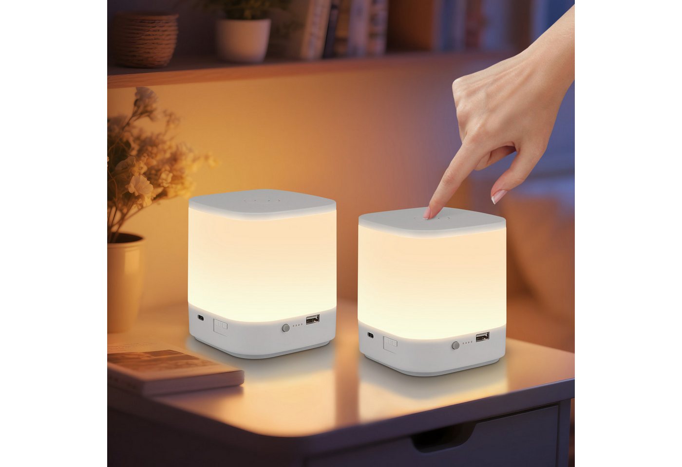 ZMH LED Tischleuchte Akku 1800mAH Touch Dimmbar Nachttischlampe Kabellos Schlafzimmer, Augenschutz, Einfache Installtion, LED fest integriert, 3000-6500K, USB Aufladbar mit 3 Farbtemperatur&Timing Funktion Nachtlicht von ZMH