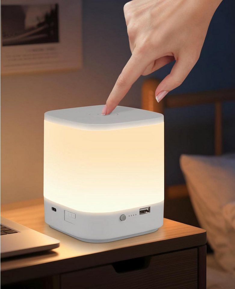 ZMH LED Tischleuchte Akku 1800mAH Touch Dimmbar Nachttischlampe Kabellos Schlafzimmer, Augenschutz, LED fest integriert, 3000-6500K, USB Aufladbar mit 3 Farbtemperatur&Timing Funktion Nachtlicht von ZMH