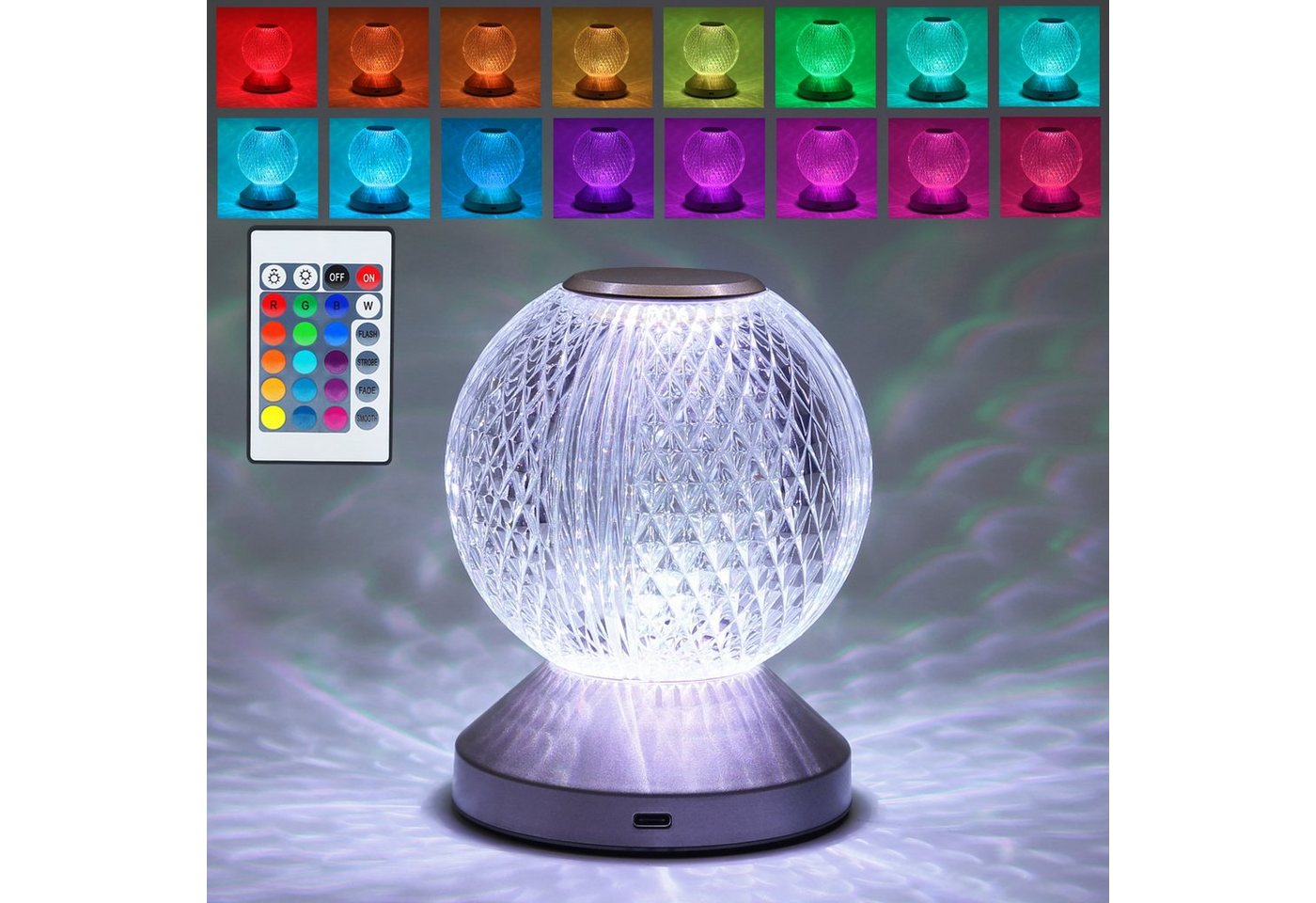 ZMH LED Tischleuchte Dimmbar Kabellos Akku RGB USB Stimmung Aufladbar Wohnzimmer, Touch-Funktion, LED fest integriert, RGB, mit Fernbedienung, RGB, USB von ZMH