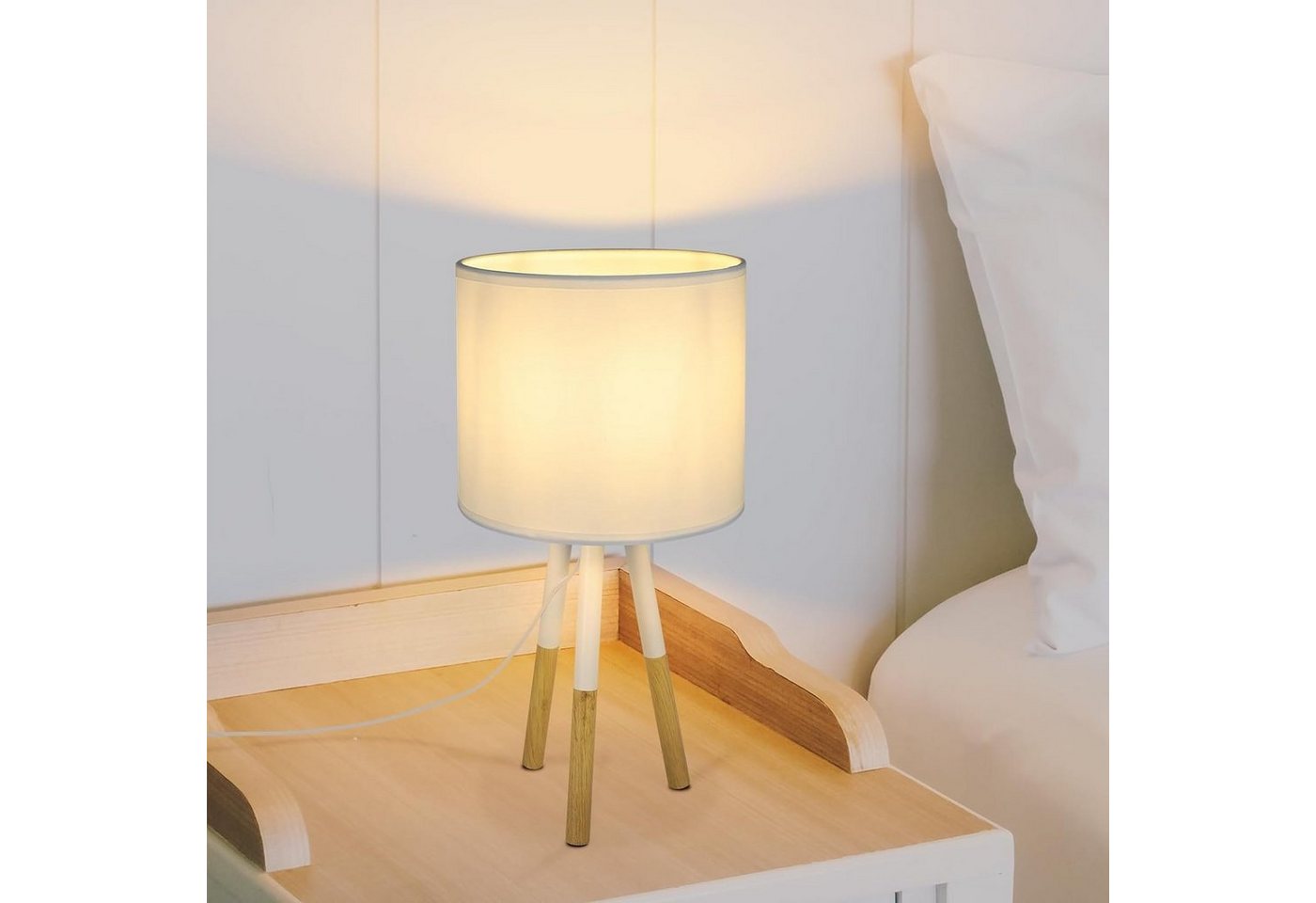 ZMH LED Tischleuchte Nachttischlampe Tischleuchte Holz - Tischlampe Schlafzimmer E27, LED fest integriert, ‎Nachttischlampe von ZMH