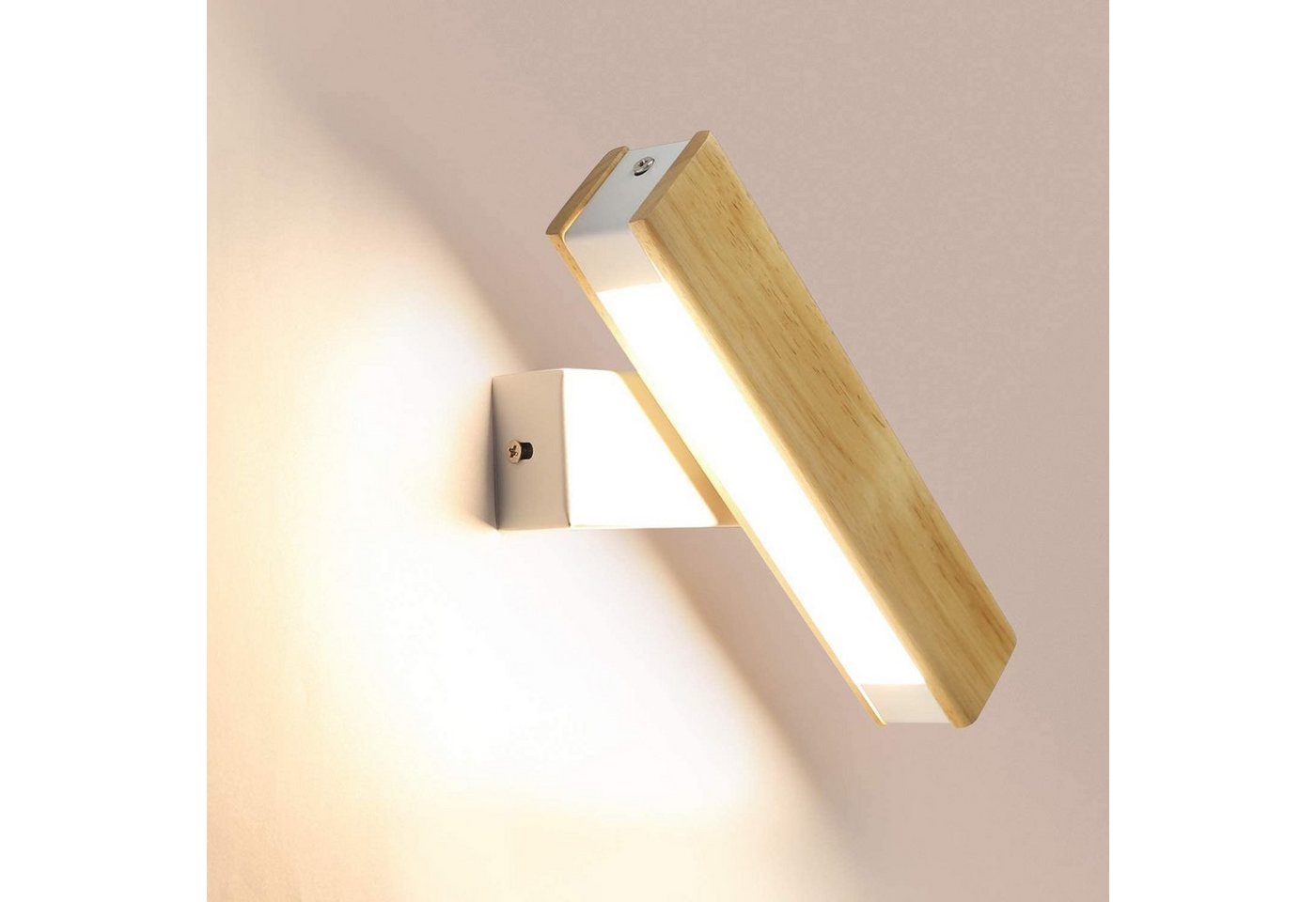 ZMH LED Wandleuchte Holz Flurlampe Bettlampe 3 in 1 umschaltbar, 350°Schwenkbar, LED fest integriert, Warmweiß/Neutralweiß/Kaltweiß, 21cm von ZMH