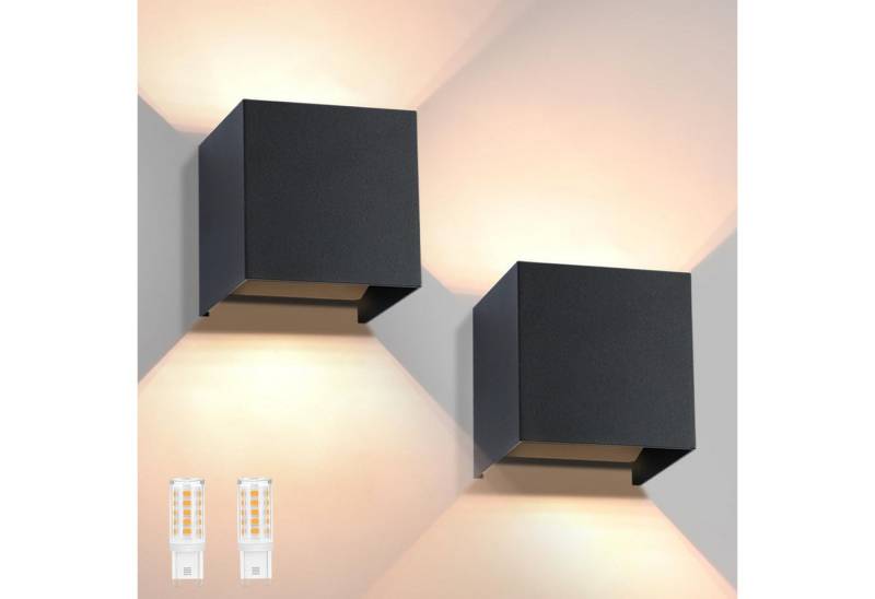 ZMH LED Wandleuchte Innen 2ER Außenwandleuchte Up Down Wand Leuchten Modern Flur, G9, Mit Leuchtmittel, 3000K Warmweiß, IP65 Wasserdicht Einstellbarer Strahl Flurlampe für Hauswand von ZMH