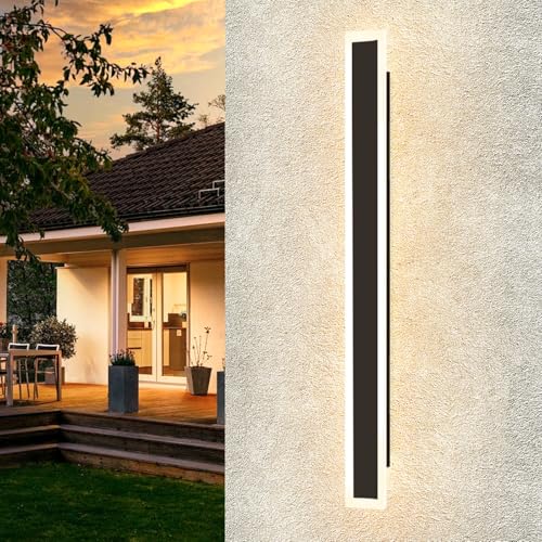 ZMH LED Wandleuchte Aussen Wandlampe: 100cm Schwarz Außenwandleuchte Lang Villa Außenlampe IP65 Wasserdicht Modern Außenleuchte 21W Wandbeleuchtung für Garten Treppenhaus Terrasse von ZMH