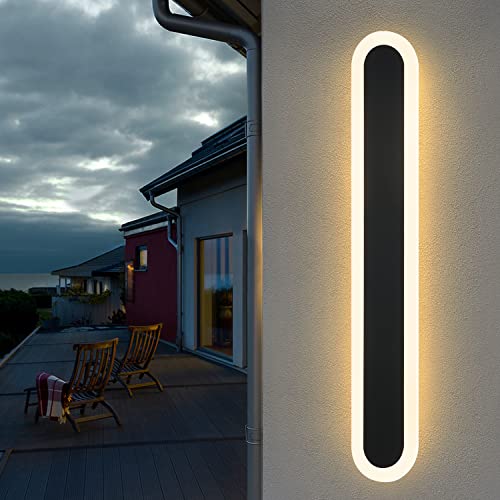 ZMH LED Wandleuchte Aussen Wandlampe: 50cm Villa Außenwandleuchte Schwarz Lang Außenlampe IP65 Wasserdicht Modern Außenleuchte10W Wandbeleuchtung für Flur Bad Schlafzimmer Garten Treppenhaus Terrasse von ZMH